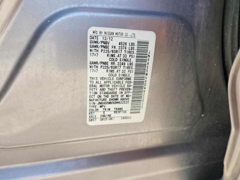 2013 Nissan Rogue მანქანა იყიდება აუქციონზე, vin: JN8AS5MVXDW622520, აუქციონის ნომერი: 55628626