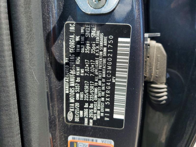 57556536 :رقم المزاد ، 5XYRG4LC3MG021750 vin ، 2021 Kia Sorento مزاد بيع