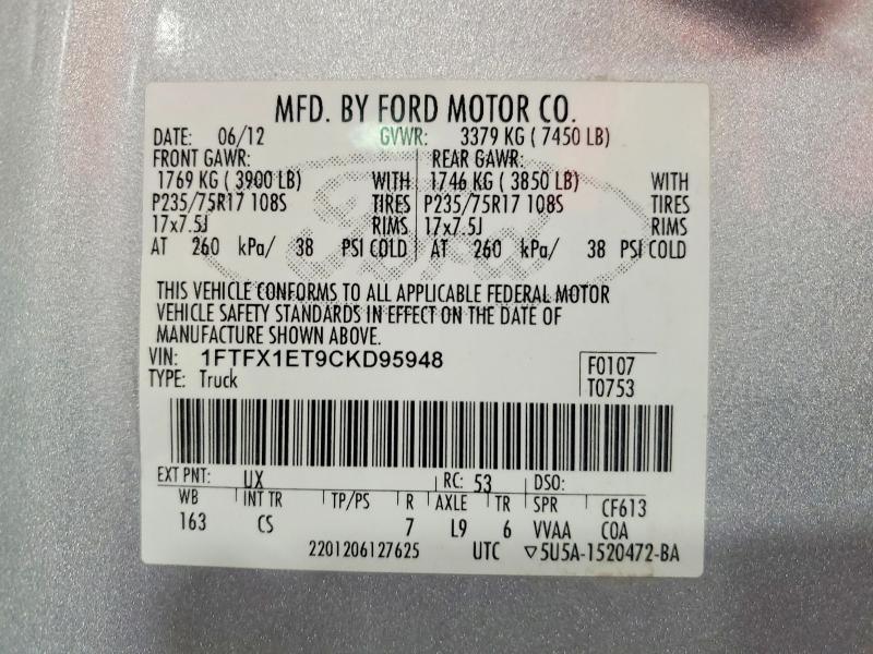 56784006 :رقم المزاد ، 1FTFX1ET9CKD95948 vin ، 2012 Ford F150 مزاد بيع