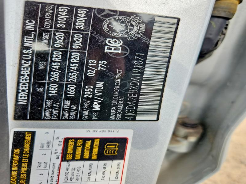 2013 Mercedes-benz Ml მანქანა იყიდება აუქციონზე, vin: 4JGDA2EBXDA191071, აუქციონის ნომერი: 56419926