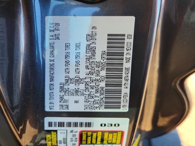 85964185 :رقم المزاد ، 3TYRX5GN4LT003040 vin ، 2020 Toyota Tacoma مزاد بيع