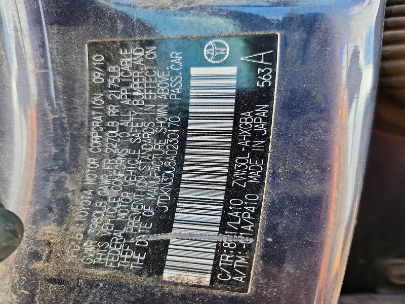 58118046 :رقم المزاد ، JTDKN3DU8A0230170 vin ، 2010 Toyota Prius مزاد بيع
