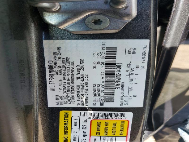 Aukcja sprzedaży 2019 Ford Fusion, vin: 3FA6P0SU4KR149011, numer aukcji: 58871926