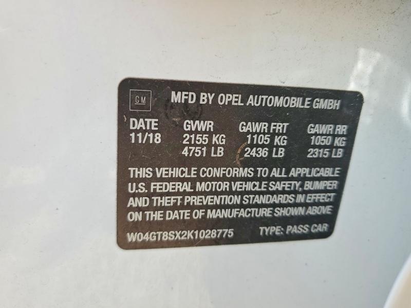 59163466 :رقم المزاد ، W04GT8SX2K1028775 vin ، 2019 Buick Regal Tourx مزاد بيع