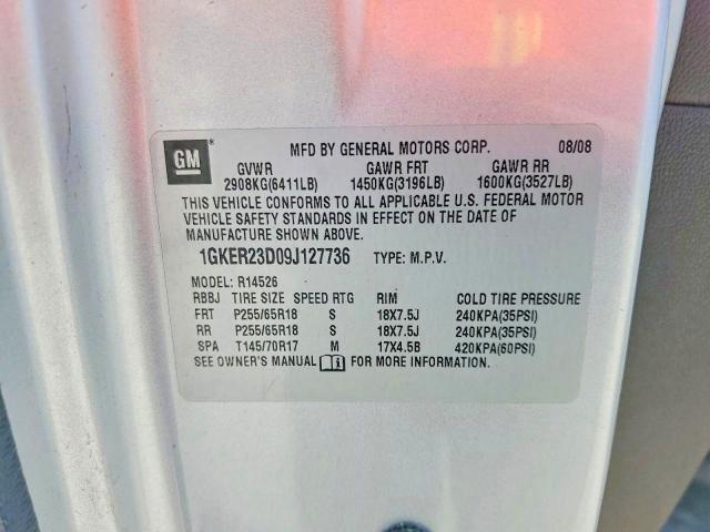 2009 Gmc Acadia მანქანა იყიდება აუქციონზე, vin: 1GKER23D09J127736, აუქციონის ნომერი: 56420556