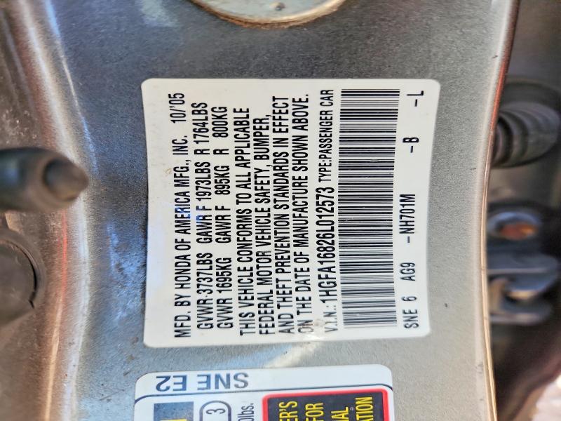 Aukcja sprzedaży 2006 Honda Civic, vin: 1HGFA16826L012573, numer aukcji: 85453455
