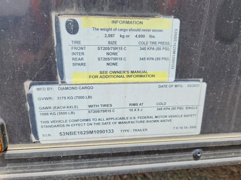 Продажа на аукционе авто 2021 Diamond Cargo Enclosed Cargo, vin: 53NBE1629M1090133, номер лота: 73341325