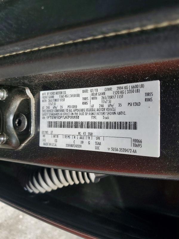 57948726 :رقم المزاد ، 1FTEW1EP7JKF06558 vin ، 2018 Ford F-150 مزاد بيع