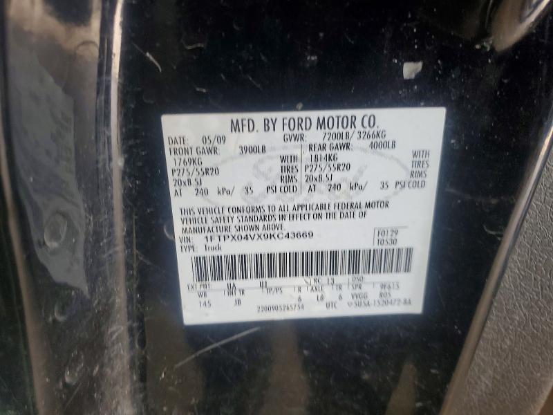 2009 Ford F150 მანქანა იყიდება აუქციონზე, vin: 1FTPX04VX9KC43669, აუქციონის ნომერი: 57422596