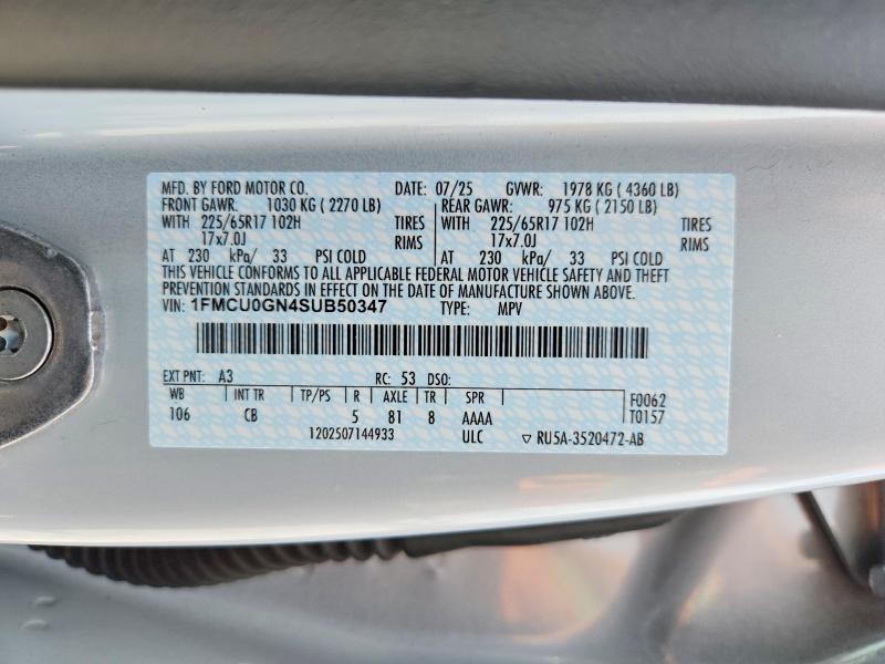 54148576 :رقم المزاد ، 1FMCU0GN4SUB50347 vin ، 2025 Ford Escape مزاد بيع