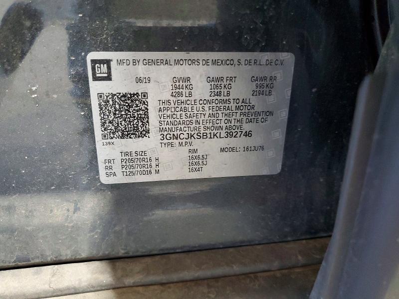 Продажа на аукционе авто 2019 Chevrolet Trax, vin: 3GNCJKSB1KL392746, номер лота: 55844946
