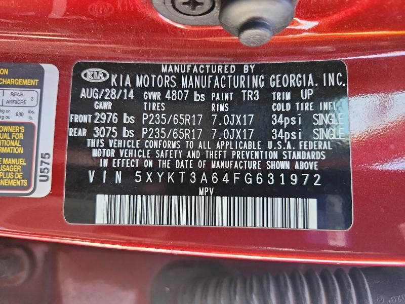 2015 Kia Sorento მანქანა იყიდება აუქციონზე, vin: 5XYKT3A64FG631972, აუქციონის ნომერი: 55641706