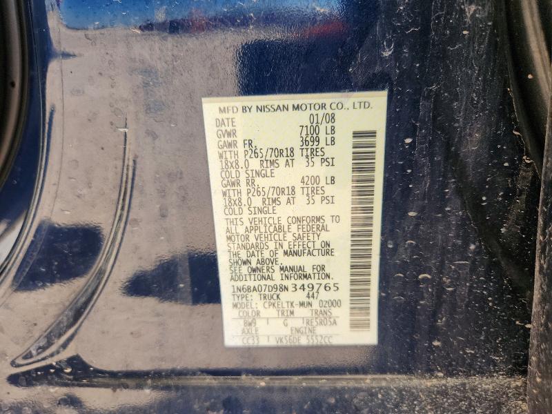 Aukcja sprzedaży 2008 Nissan Titan, vin: 1N6BA07D98N349765, numer aukcji: 57584596
