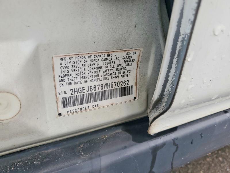 Продаж на аукціоні авто 1998 Honda Civic, vin: 2HGEJ6676WH570262, номер лоту: 58208486