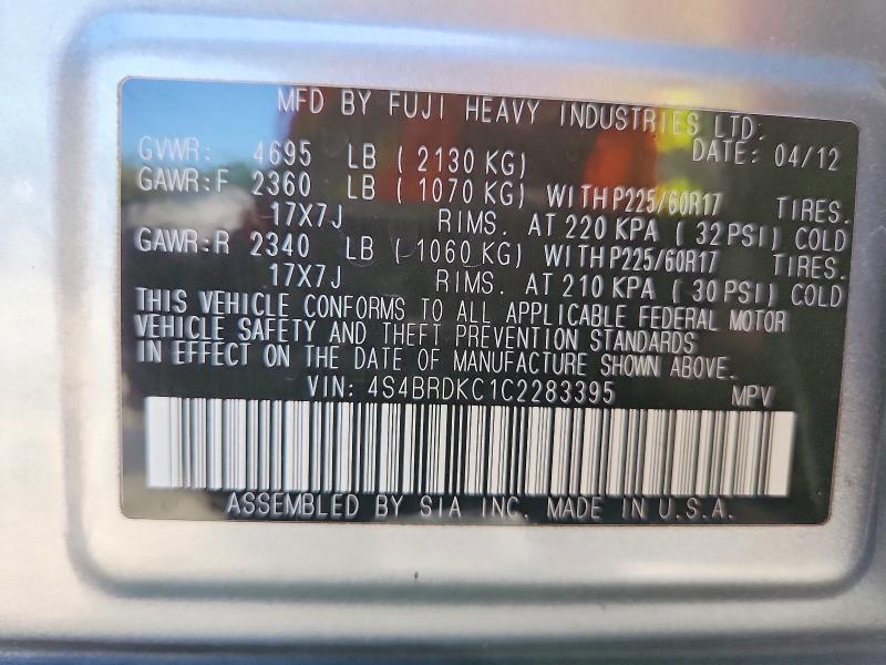Aukcja sprzedaży 2012 Subaru Outback, vin: 4S4BRDKC1C2283395, numer aukcji: 57141346