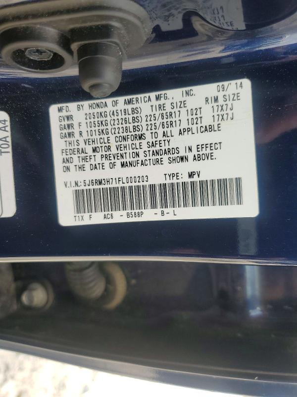 Aukcja sprzedaży 2015 Honda Cr-v, vin: 5J6RM3H71FL000203, numer aukcji: 55171006