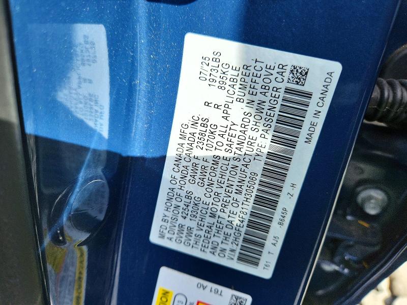 Продажа на аукционе авто 2026 Honda Civic, vin: 2HGFE4F81TH305069, номер лота: 56953576