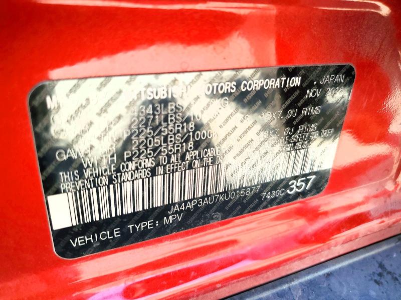55812686 :رقم المزاد ، JA4AP3AU7KU015877 vin ، 2019 Mitsubishi Outlander Sport مزاد بيع