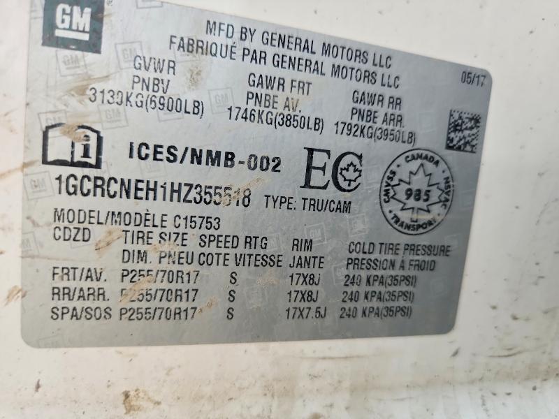 Продаж на аукціоні авто 2017 Chevrolet Silverado, vin: 1GCRCNEH1HZ355518, номер лоту: 57123586