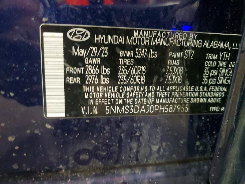 Aukcja sprzedaży 2023 Hyundai Santa Fe, vin: 5NMS3DAJ0PH587955, numer aukcji: 55887096
