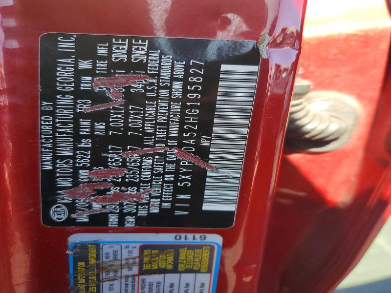 58295356 :رقم المزاد ، 5XYPGDA52HG195827 vin ، 2017 Kia Sorento مزاد بيع