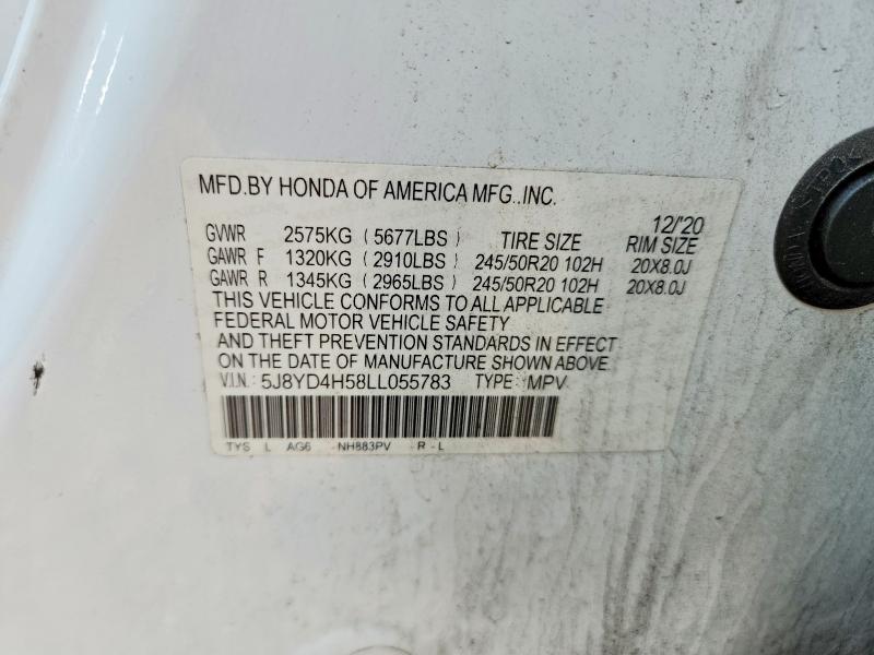 2020 Acura Mdx მანქანა იყიდება აუქციონზე, vin: 5J8YD4H58LL055783, აუქციონის ნომერი: 58822956