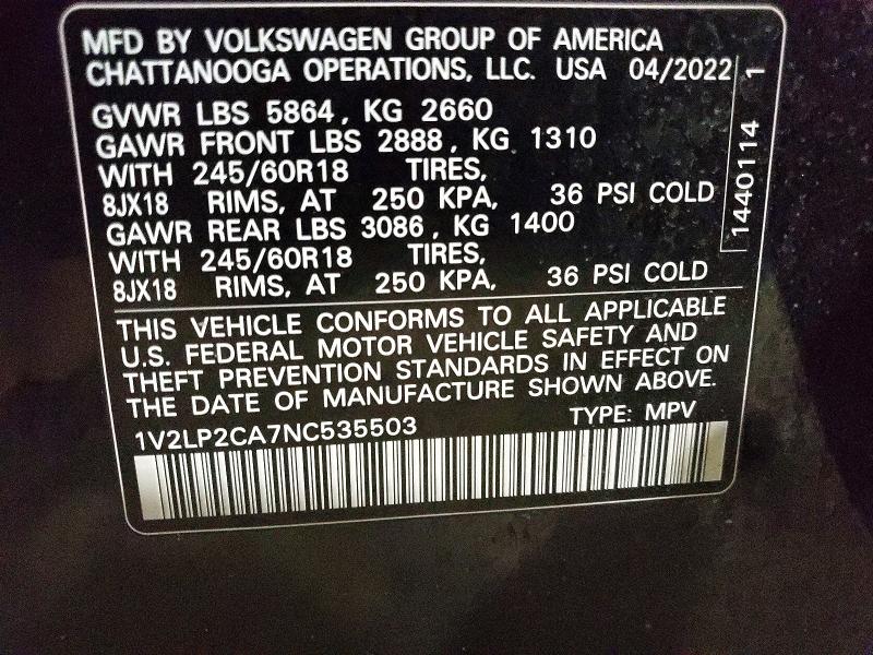 Продаж на аукціоні авто 2022 Volkswagen Atlas, vin: 1V2LP2CA7NC535503, номер лоту: 56831366