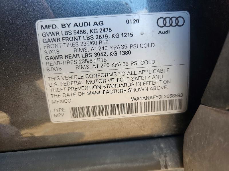 57035576 :رقم المزاد ، WA1ANAFY0L2058993 vin ، 2020 Audi Q5 مزاد بيع