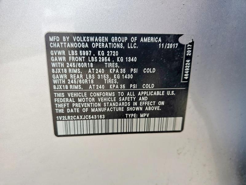 Продажа на аукционе авто 2018 Volkswagen Atlas, vin: 1V2LR2CAXJC543163, номер лота: 55374396