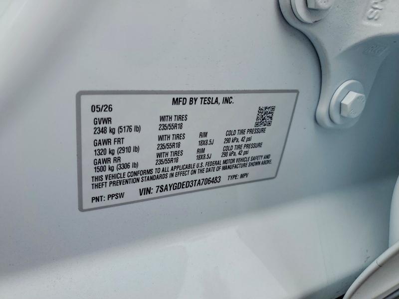 Продажа на аукционе авто 2026 Tesla Model Y, vin: 7SAYGDED3TA706483, номер лота: 57862936