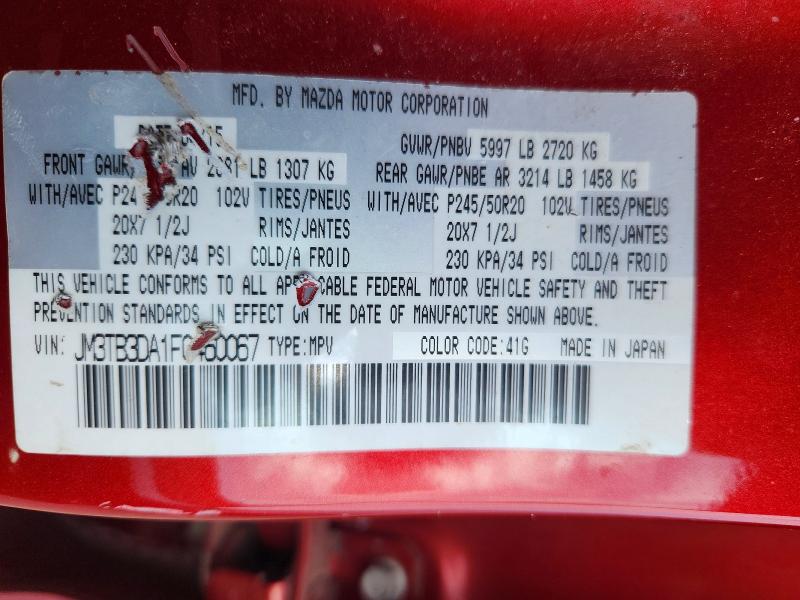 56989256 :رقم المزاد ، JM3TB3DA1F0460067 vin ، 2015 Mazda Cx-9 مزاد بيع