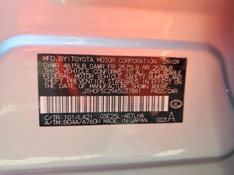 55436486 :رقم المزاد ، JTHCF5C29A5037881 vin ، 2010 Lexus Is مزاد بيع