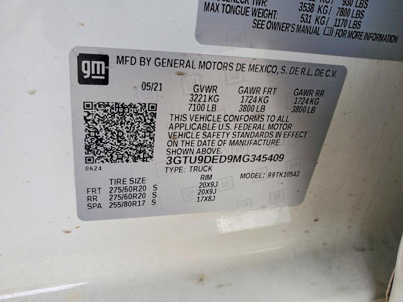 Продаж на аукціоні авто 2021 Gmc Sierra, vin: 3GTU9DED9MG345409, номер лоту: 57898486