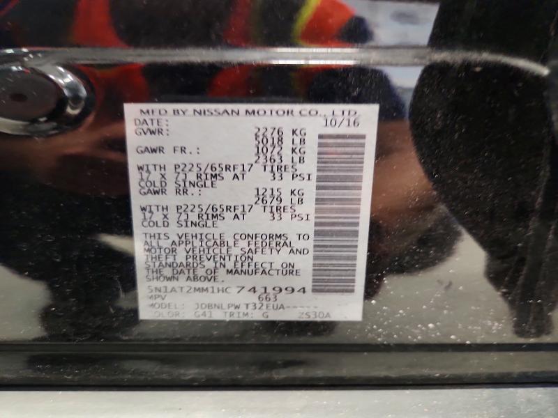 2017 Nissan Rogue მანქანა იყიდება აუქციონზე, vin: 5N1AT2MM1HC741994, აუქციონის ნომერი: 58687926