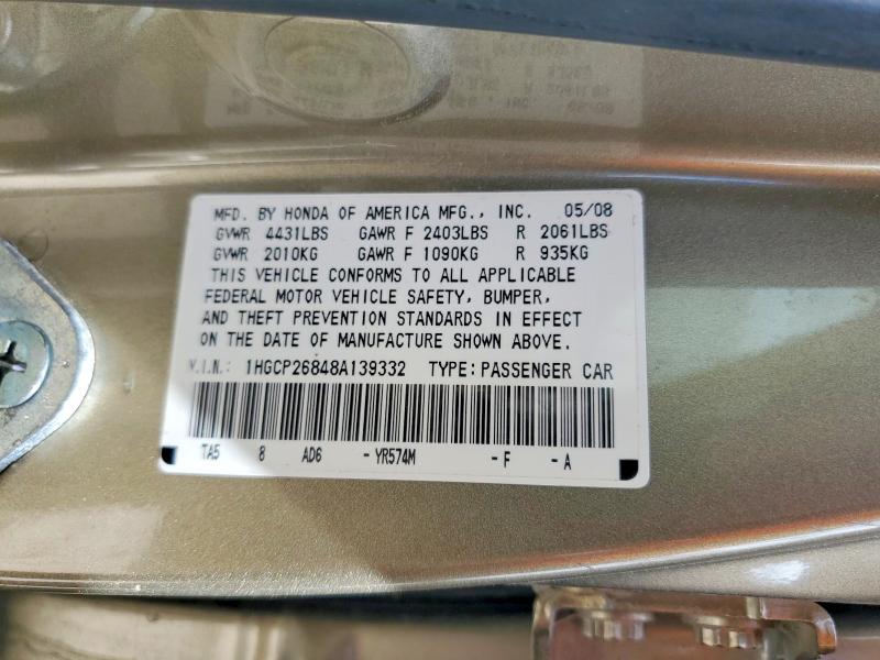 Продаж на аукціоні авто 2008 Honda Accord, vin: 1HGCP26848A139332, номер лоту: 56694696