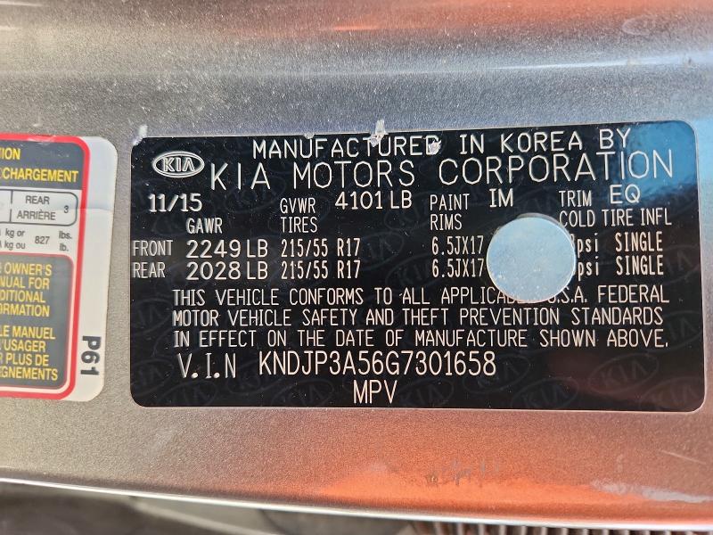 56183696 :رقم المزاد ، KNDJP3A56G7301658 vin ، 2016 Kia Soul مزاد بيع