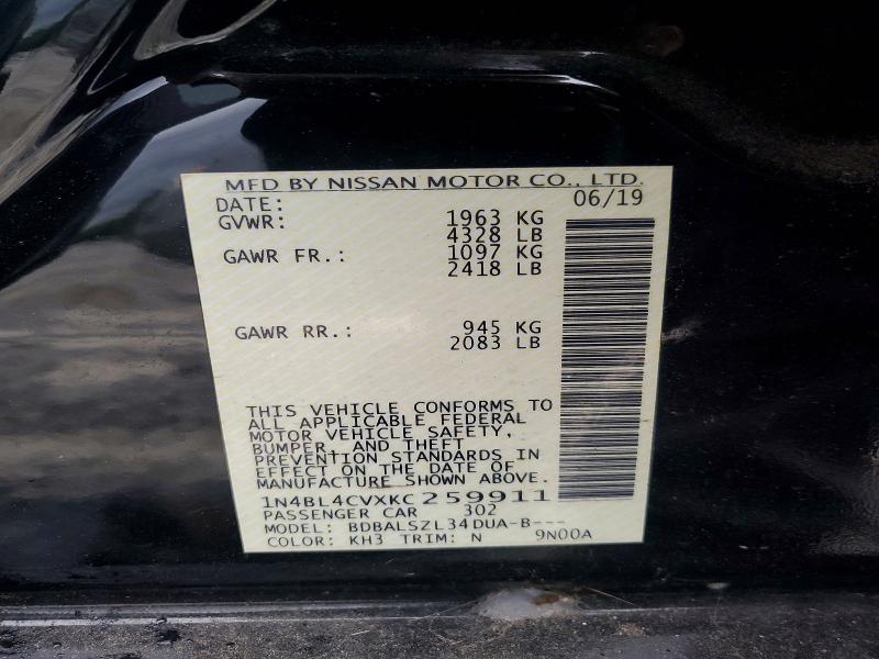 2019 Nissan Altima მანქანა იყიდება აუქციონზე, vin: 1N4BL4CVXKC259911, აუქციონის ნომერი: 56360326