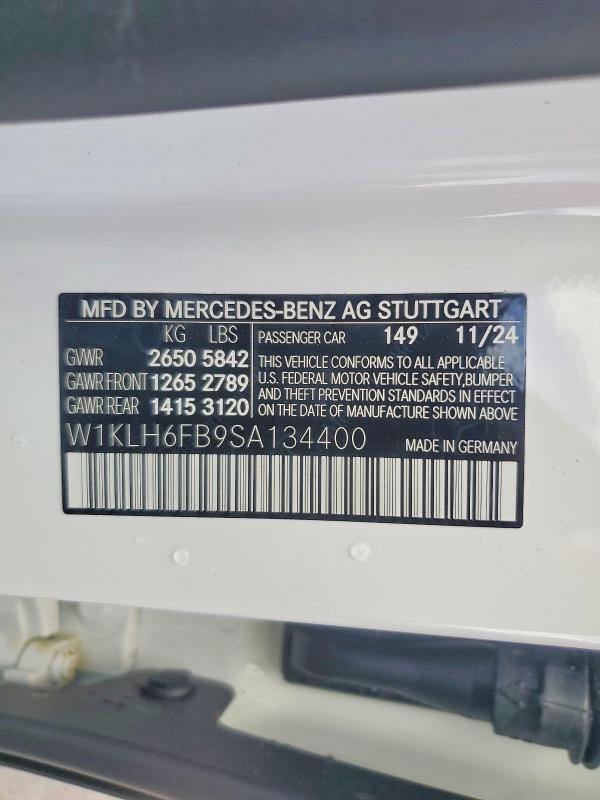 57224166 :رقم المزاد ، W1KLH6FB9SA134400 vin ، 2025 Mercedes-benz E مزاد بيع
