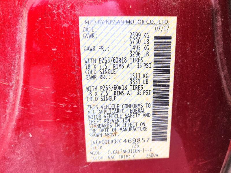Aukcja sprzedaży 2012 Nissan Frontier, vin: 1N6AD0ER3CC469857, numer aukcji: 56743376