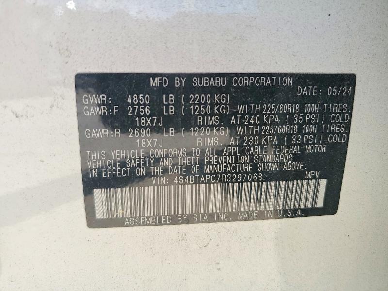 Aukcja sprzedaży 2024 Subaru Outback, vin: 4S4BTAPC7R3297068, numer aukcji: 59191096