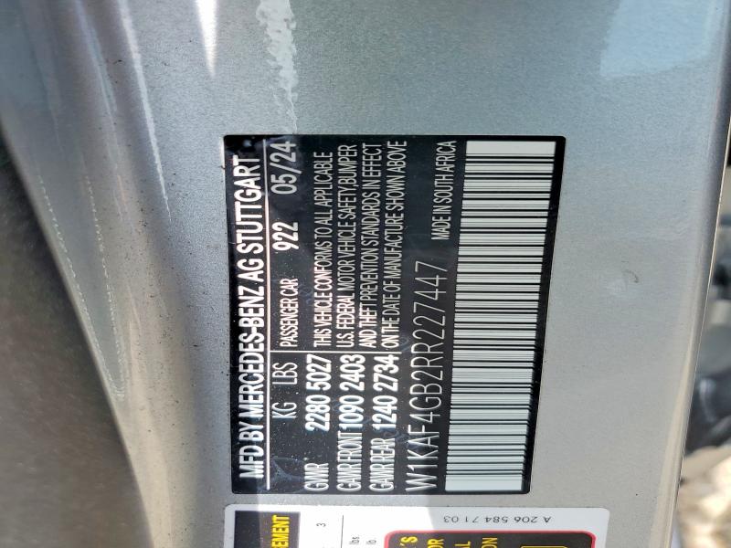 Aukcja sprzedaży 2024 Mercedes-benz C, vin: W1KAF4GB2RR227447, numer aukcji: 57785026
