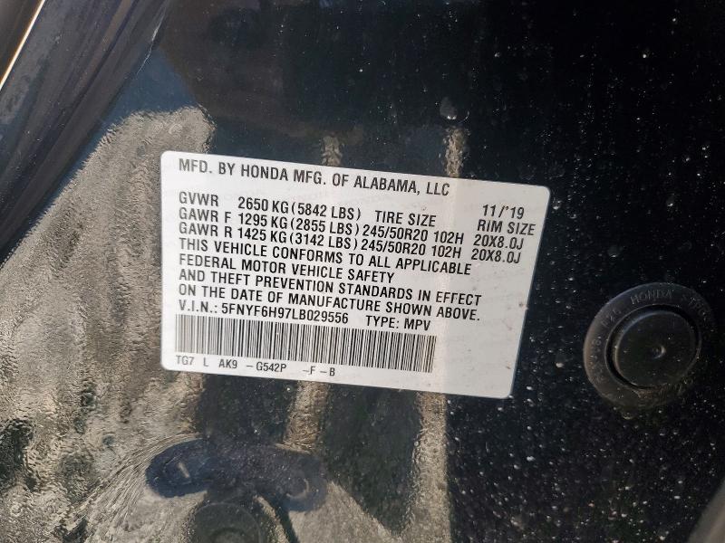 56251076 :رقم المزاد ، 5FNYF6H97LB029556 vin ، 2020 Honda Pilot مزاد بيع