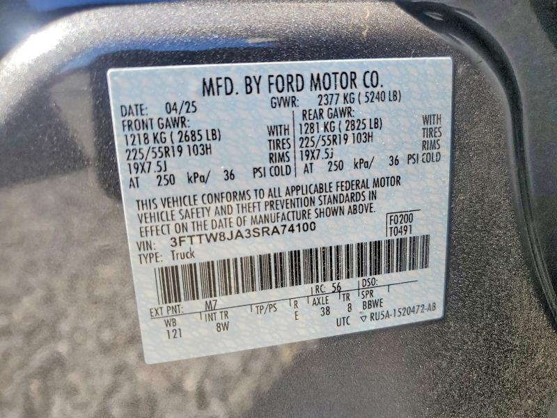 Продажа на аукционе авто 2025 Ford Maverick, vin: 3FTTW8JA3SRA74100, номер лота: 59179506
