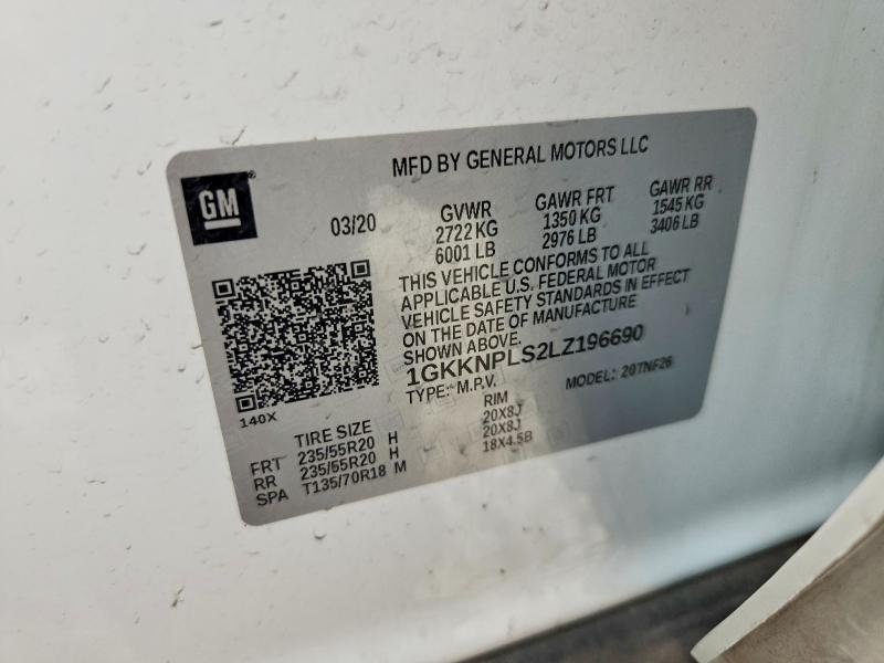 57958526 :رقم المزاد ، 1GKKNPLS2LZ196690 vin ، 2020 Gmc Acadia مزاد بيع