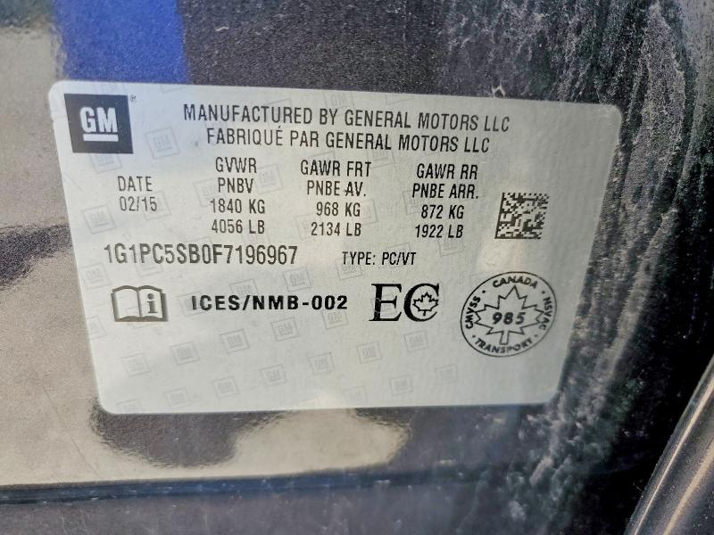 Продажа на аукционе авто 2015 Chevrolet Cruze, vin: 1G1PC5SB0F7196967, номер лота: 55109486