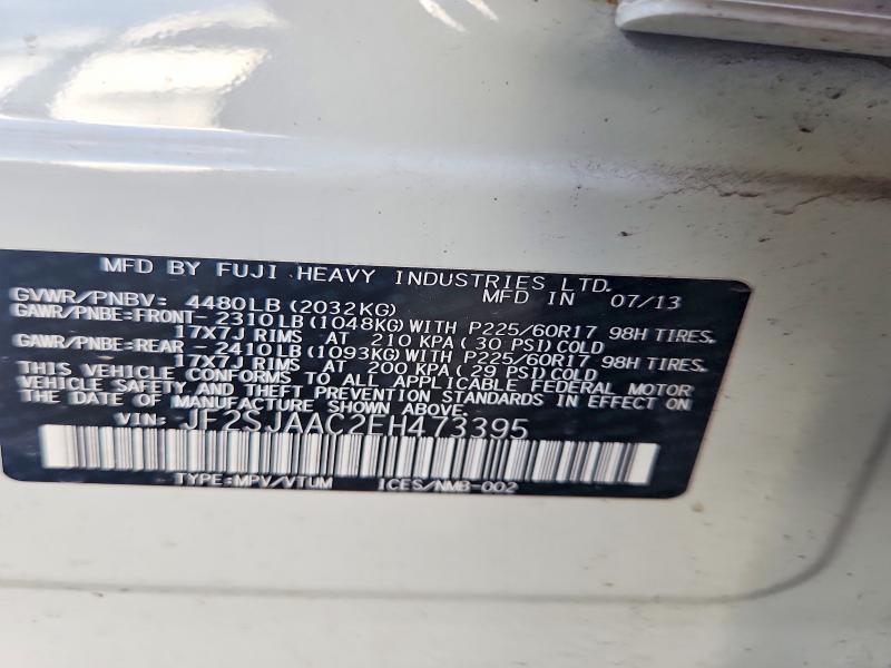 2014 Subaru Forester მანქანა იყიდება აუქციონზე, vin: JF2SJAAC2EH473395, აუქციონის ნომერი: 57398706