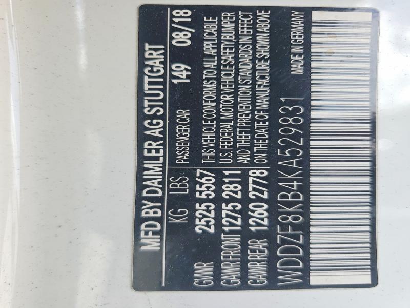 55223556 :رقم المزاد ، WDDZF8KB4KA529831 vin ، 2019 Mercedes-benz E مزاد بيع