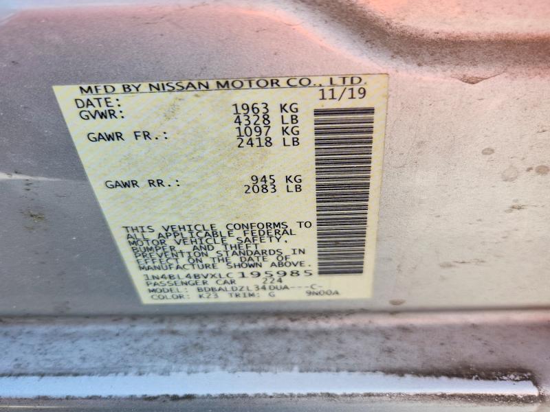 2020 Nissan Altima მანქანა იყიდება აუქციონზე, vin: 1N4BL4BVXLC195985, აუქციონის ნომერი: 56821626