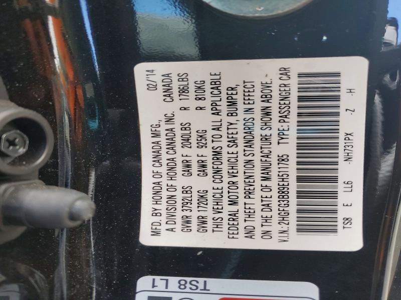 Продаж на аукціоні авто 2014 Honda Civic, vin: 2HGFG3B89EH511785, номер лоту: 57079576