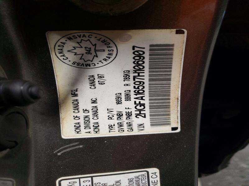 2007 Honda Civic მანქანა იყიდება აუქციონზე, vin: 2HGFA16597H106907, აუქციონის ნომერი: 57721306